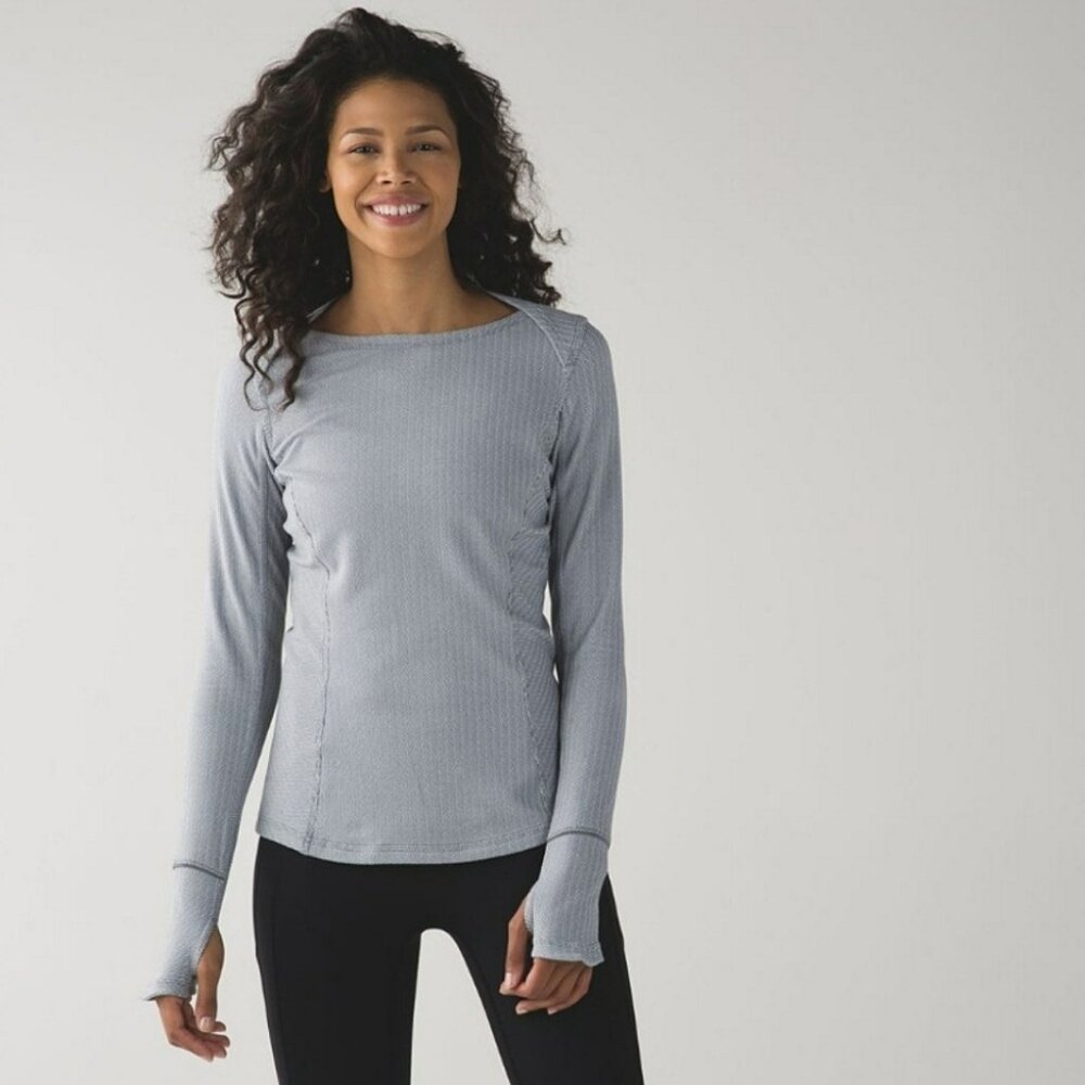 Lululemon Women's Kanto Catch Me Long Sleeve Heathered Herringbone Grey 8